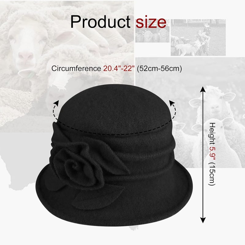 Sumolux Women Beret Hat French Vintage Floral Wool Dress Cloche Classic Winter Hat 1920s - Image 4
